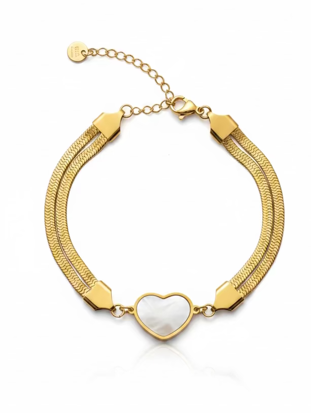 Enamel heart snake chain adjustable bracelet