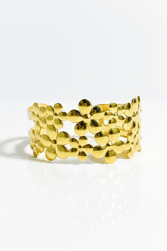 ✨ Exclusive Stainless steel Gold Chunky Adjustable Floral Cuff Bracelet ✨