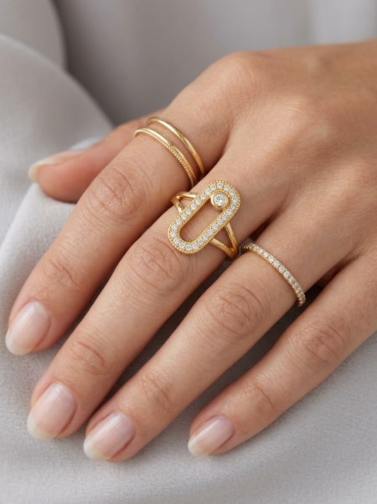 ✨Exclusive Zircon Studded Sleek Gold Adjustable Ring ✨