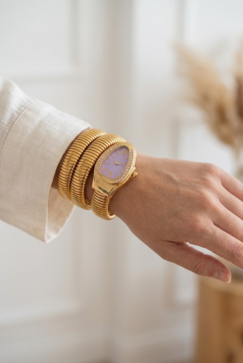 ✨Serpentine Gold Lilac Dial Bvlg Watch ✨.