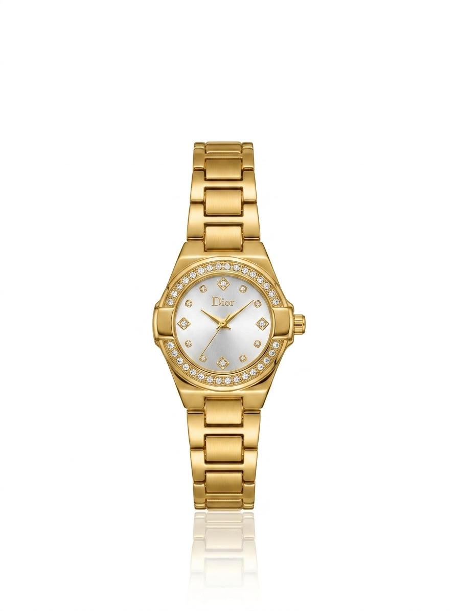 Crystal studded pearl dial watch