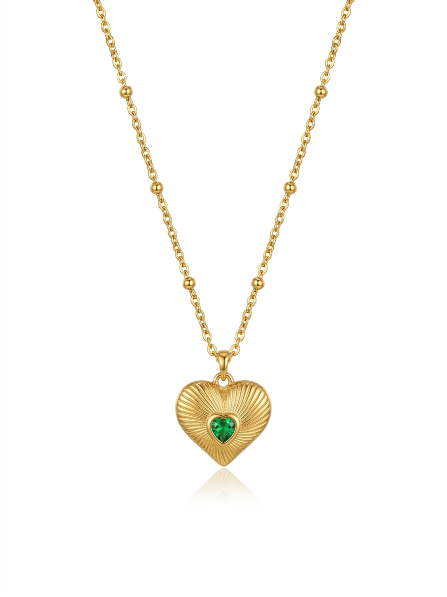 Emerald braided heart beaded chain pendant