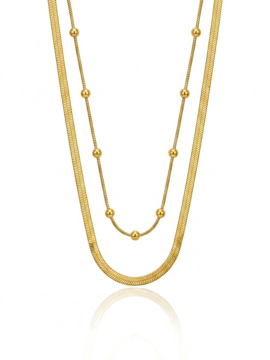 Rice bead Layered snake chain necklace