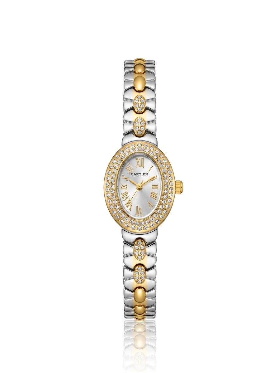 Crystal studded Silverxgold carte oman watch