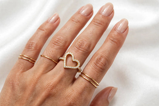 S925 Zirconium Crystal Heart Gold Adjustable Ring