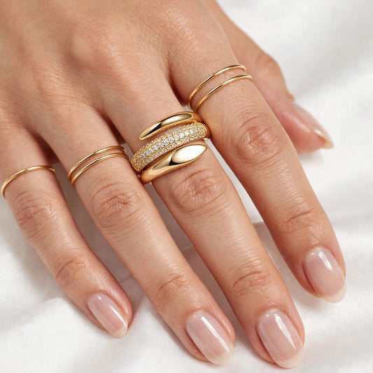 S925 Zirconium Crystal Middle Pave Gold Adjustable Ring