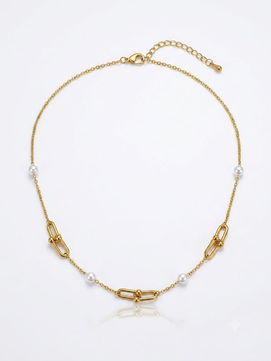 ✨Stainless Steel Pearl beaded Link chain Necklace ✨