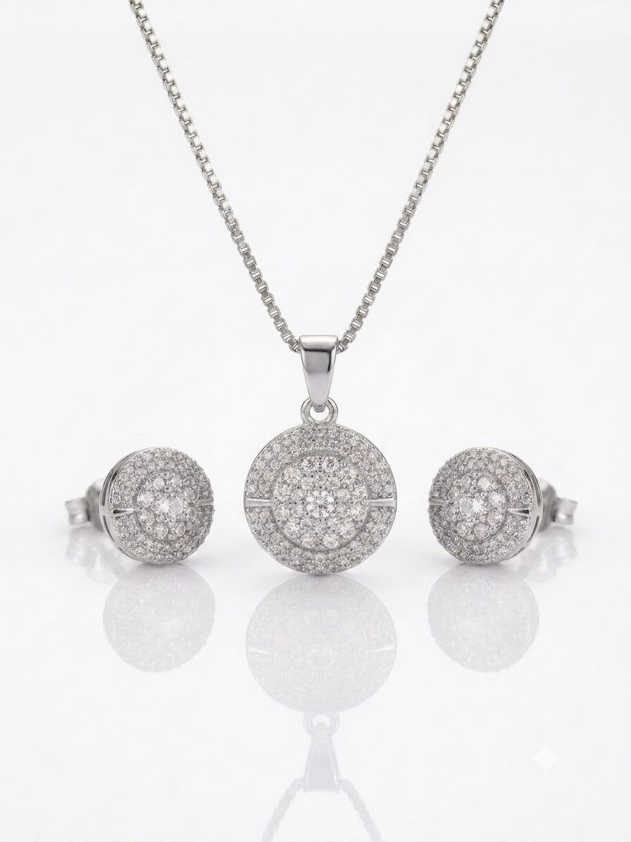 Sterling Silver Spherical Zircon Earrings & pendant set