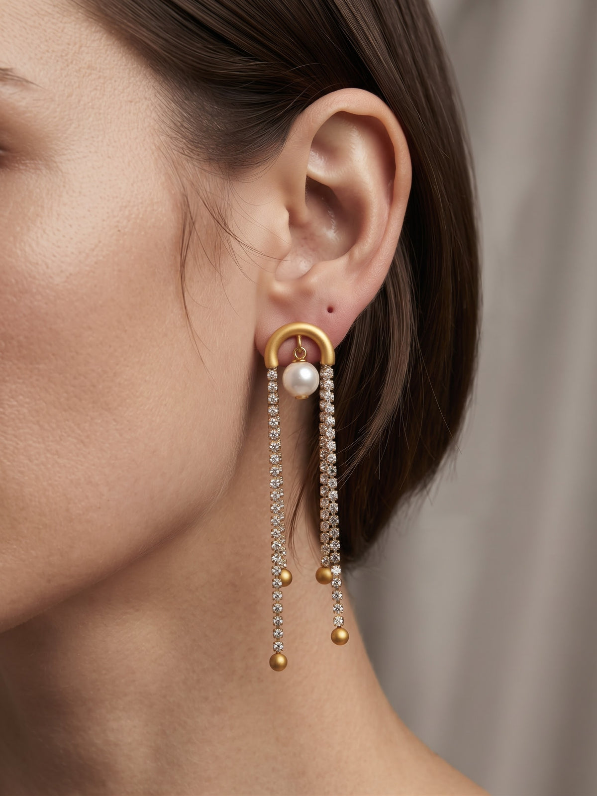 Stainless Gold Zirconium Pearl Drop Hanging Earrings