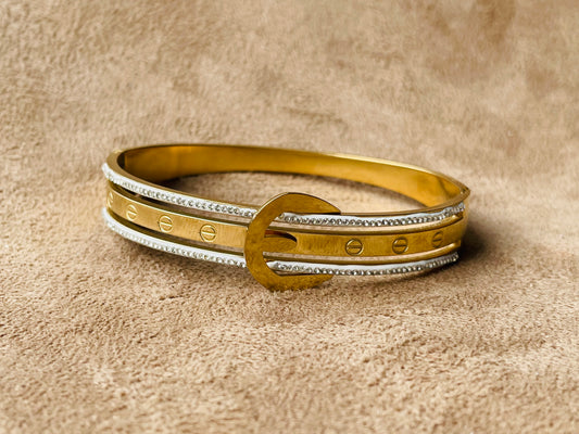 ✨SS Diamanté Crystal Studded Buckle Gold Cuff Bracelet ✨