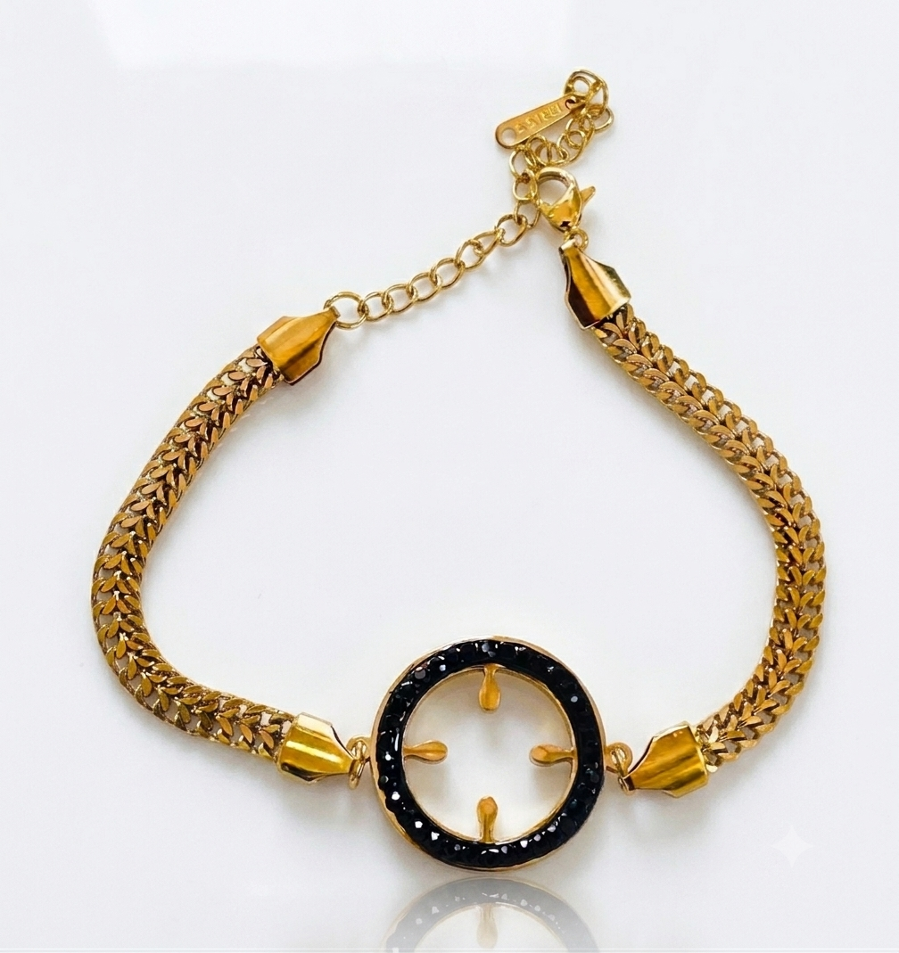 ✨Stainless Steel Gold Black Diamanté Eva Chain Bracelet ✨