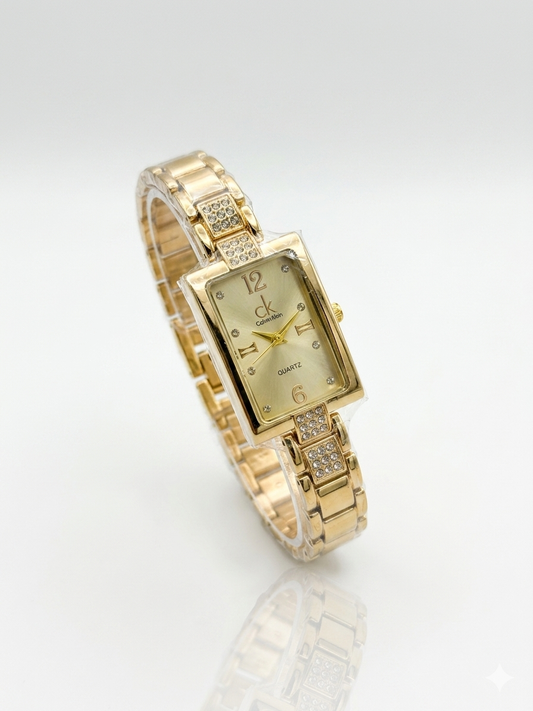 ✨Exclusive Gold Zircon Studded CK Gold Dial Watch ✨