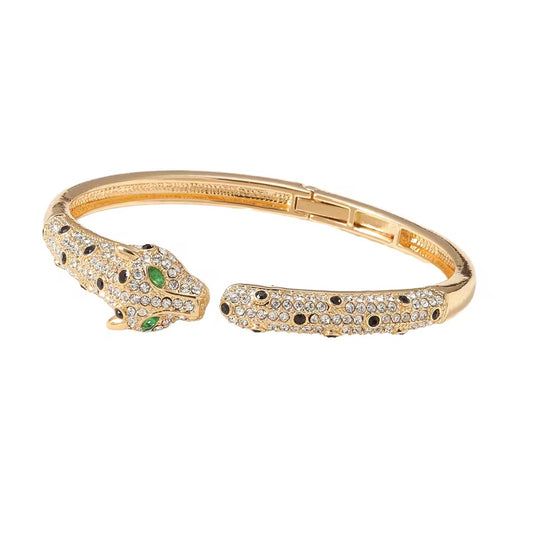 ✨24k Exquisite Zircon Black Gold Studded Leopard Gold Cuff Bracelet ✨