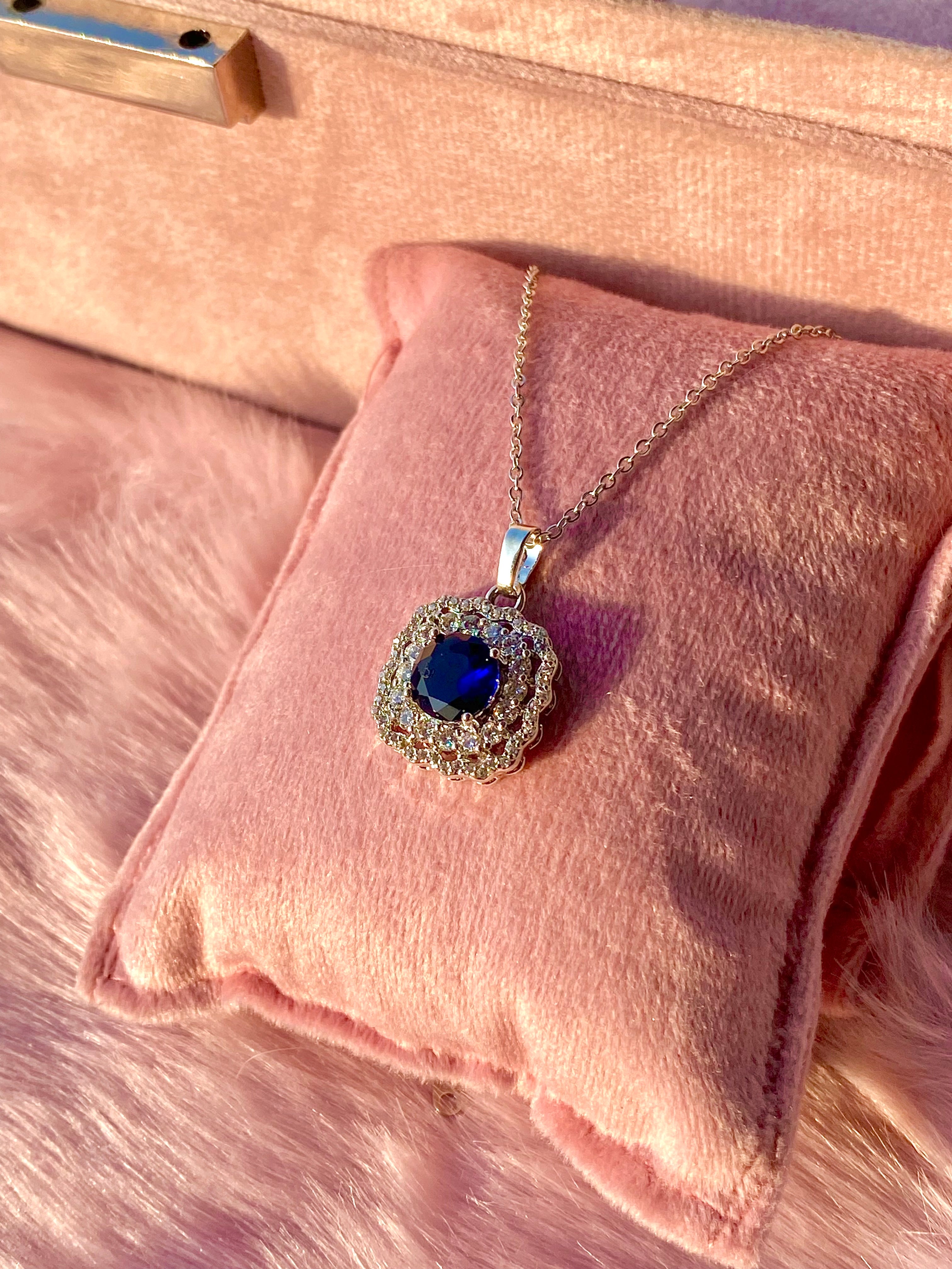 Sapphire blue zircon necklace