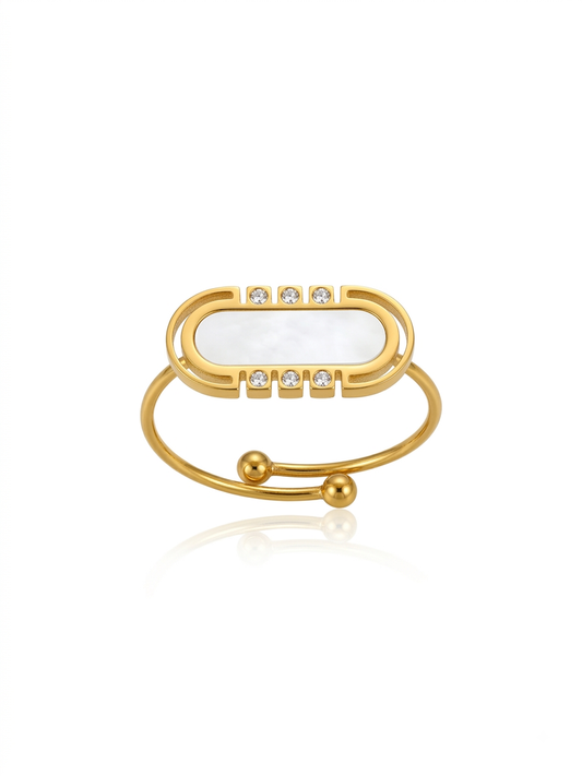 ✨Stainless steel Gold White Enamel Adjustable Ring✨