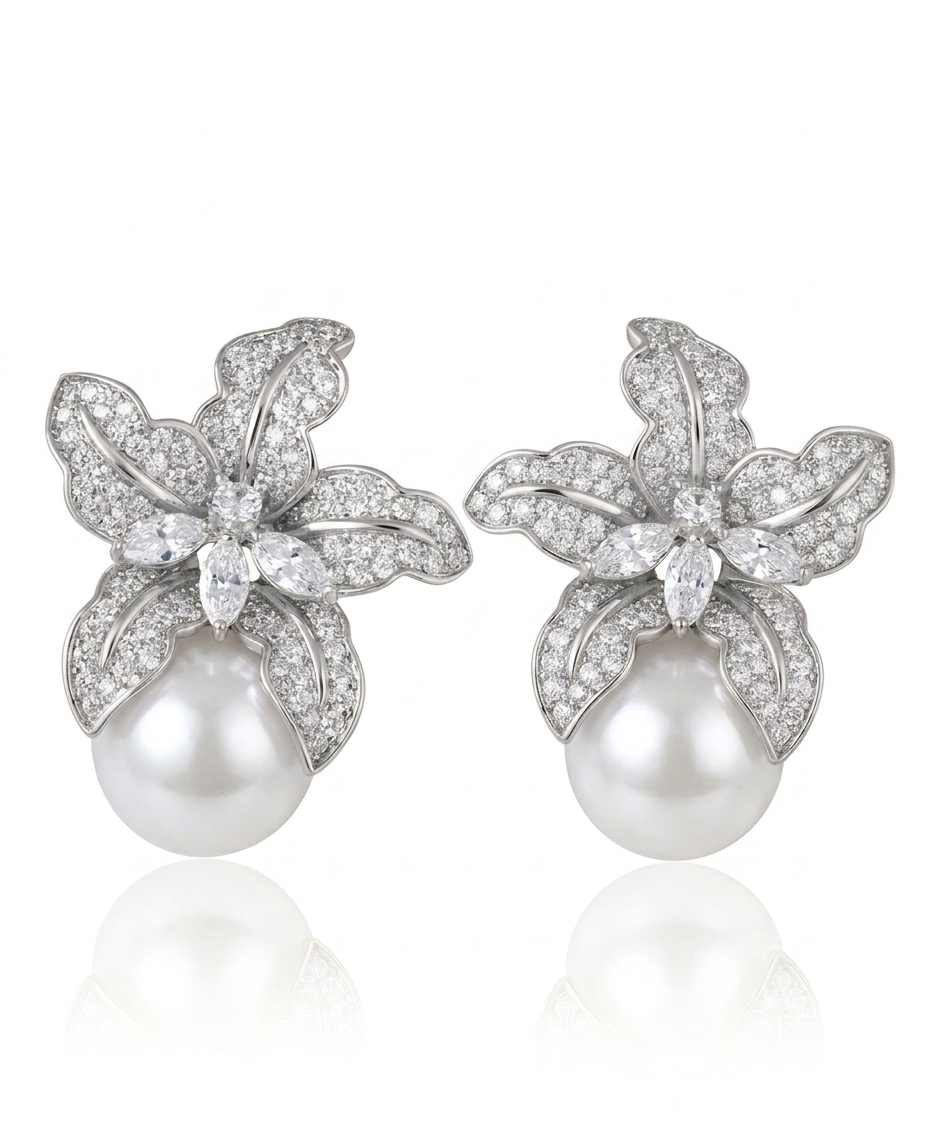 ✨Exquisite Silver Zircon Pearl drop Earrings ✨
