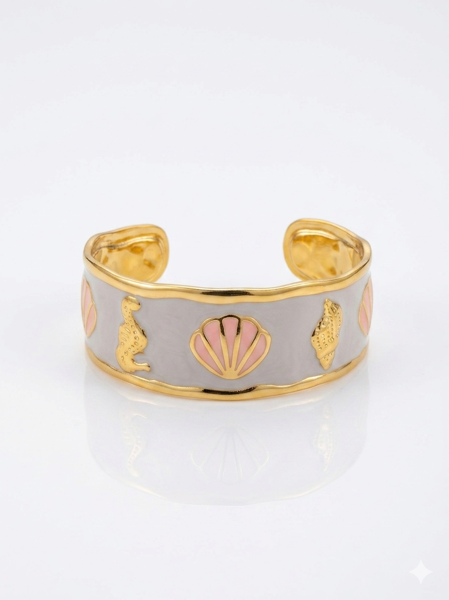 ✨Exclusive Stainless steel Gold White Enamel chunky Gold Cuff Bracelet ✨