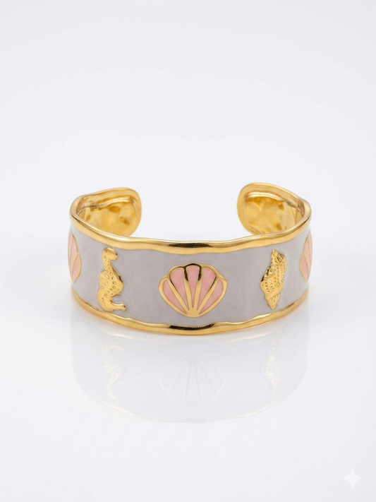 ✨Exclusive Stainless steel Gold White Enamel chunky Gold Cuff Bracelet ✨