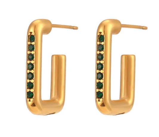 ✨Dallas Gold Emerald Studded Gold Hoop earrings✨