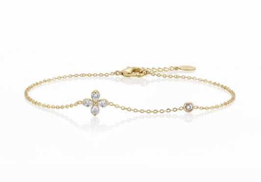 ✨Exquisite Floral Crystal Studded Gold chain Bracelet ✨
