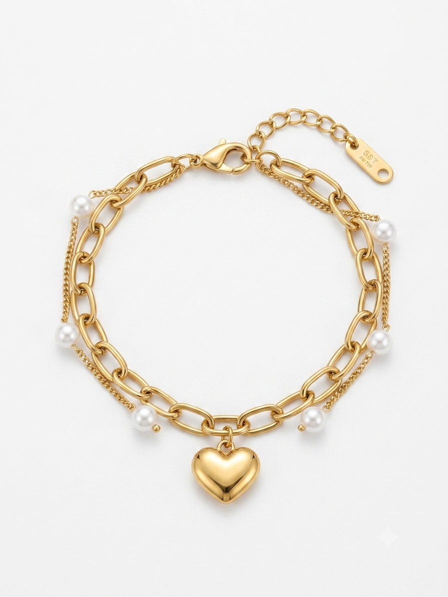 ✨Stainless steel Gold Link Layered Pearl chain Bracelet✨
