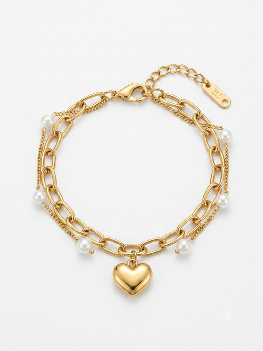 ✨Stainless steel Gold Link Layered Pearl chain Bracelet✨