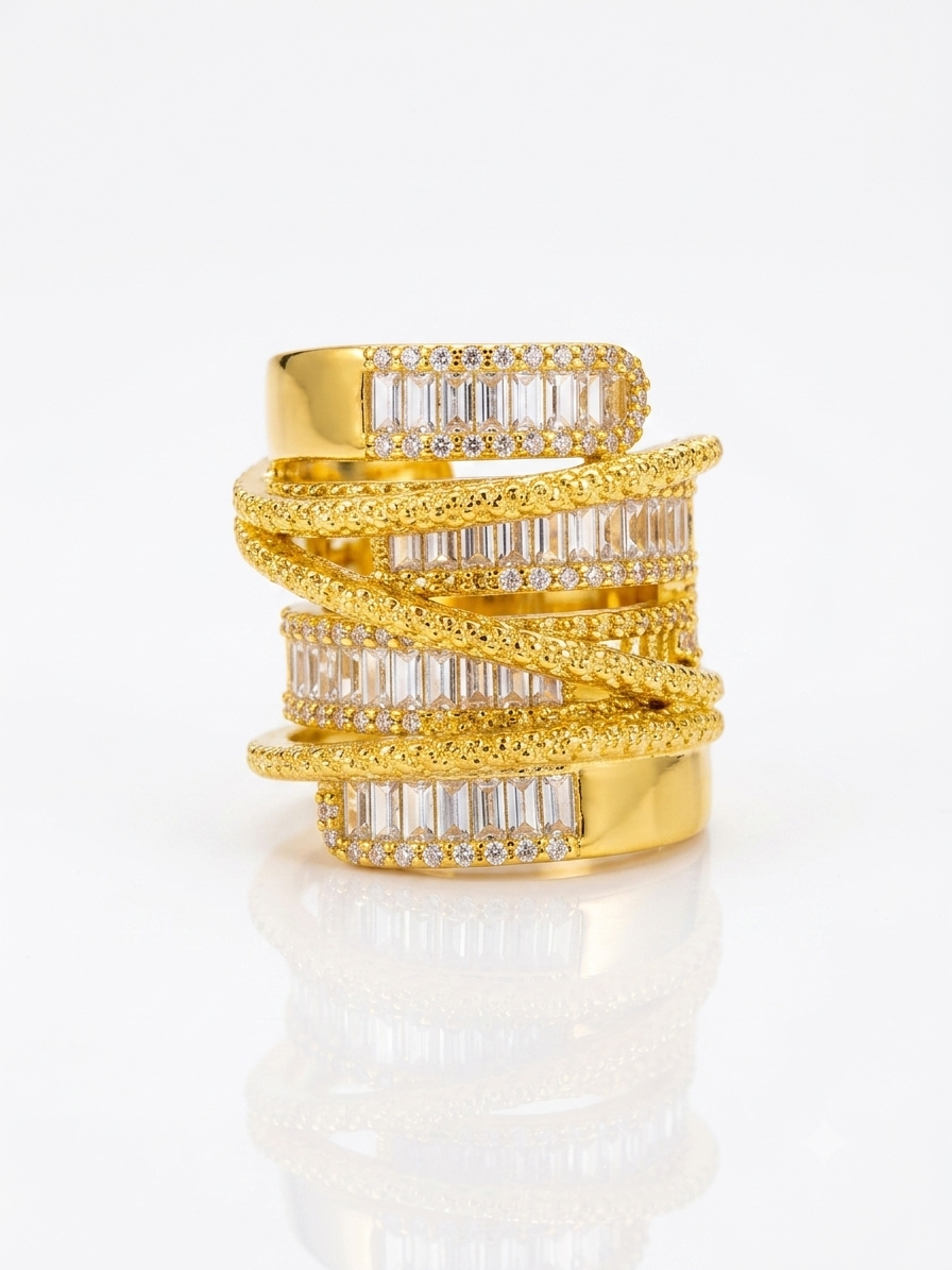 ✨Exclusive Stainless Steel Gold Zircon studded Layered Adjustable Ring✨