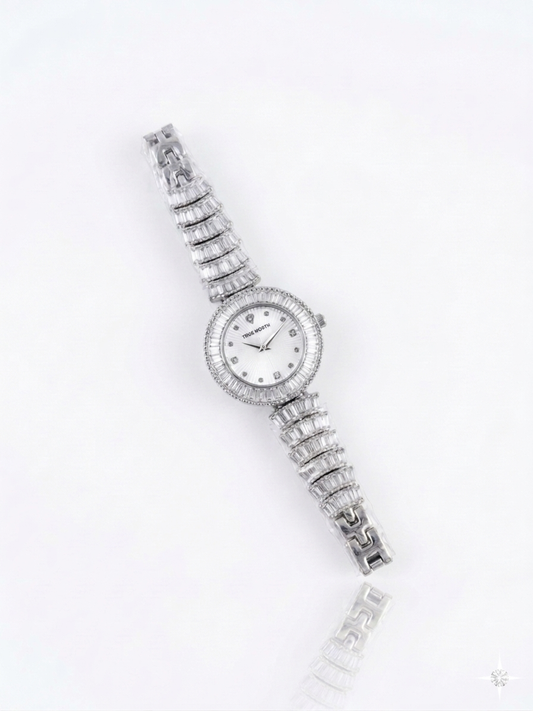 ✨Exclusive Zircon Studded Diamond Cut Silver White Dial True Worth Watch ✨