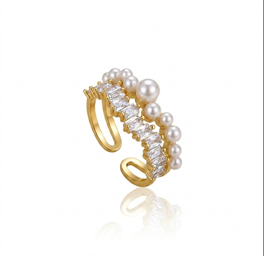 ✨Stainless steel Gold Zirconium Pearl Adjustable Ring ✨