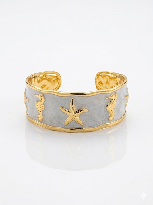 ✨Exquisite Stainless steel Gold white Enamel Cuff Bracelet ✨