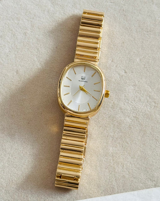 ✨Stainless Steel White Dial Gold Link Chain True Worth Watch ✨