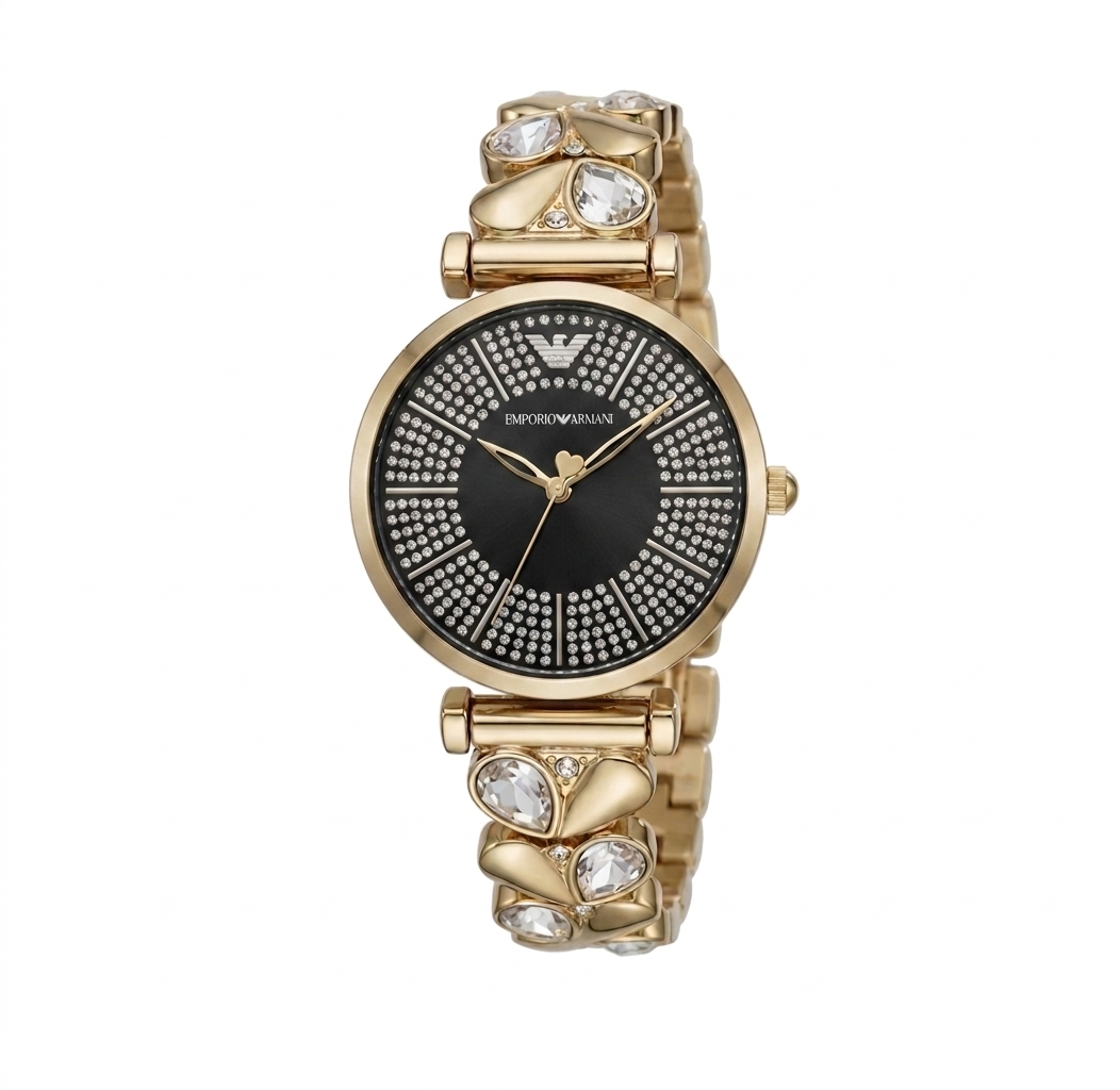 ✨Exclusive Diamantés Branded Crystal Studded Armani Gold White dial Watch ✨