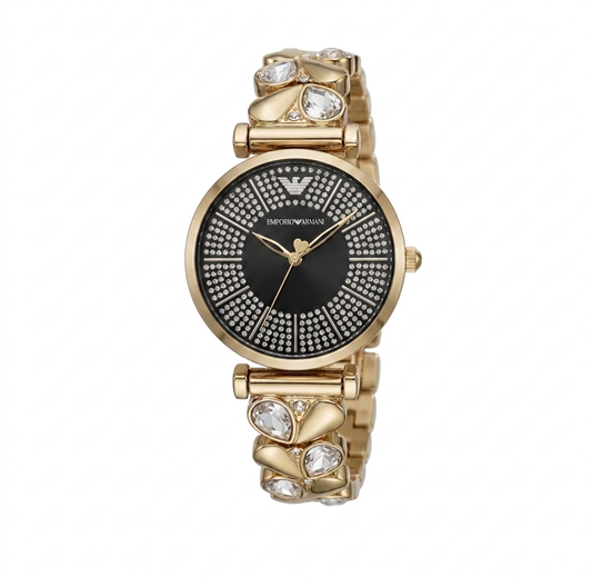 ✨Exclusive Diamantés Branded Crystal Studded Armani Gold White dial Watch ✨