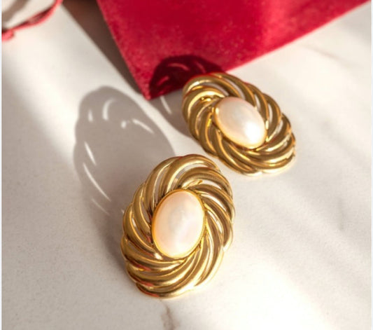 ✨Stainless steel Gold pearl hoop earrings ✨
