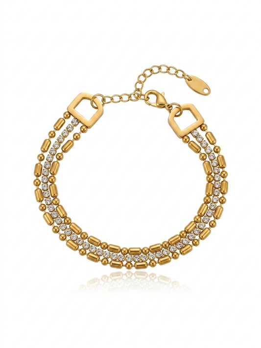 ✨Stainless steel Gold Link Layered Crystal chain Bracelet✨