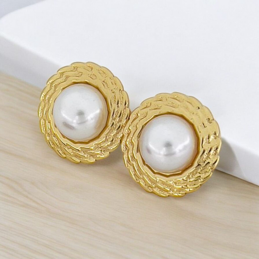 ✨Stainless steel Gold pearl hoop earrings ✨