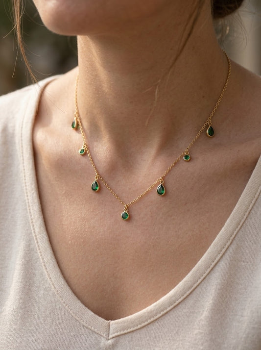 ✨Stainless steel Crystal Emerald Rain Necklace pendant✨