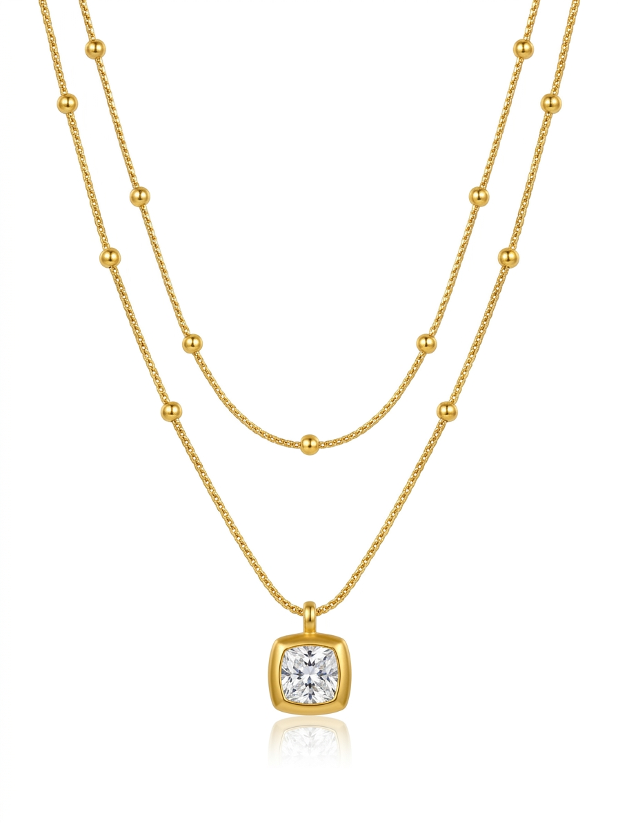 ✨Stainless steel Zirconia Crystal Layered Beaded Pendant ✨