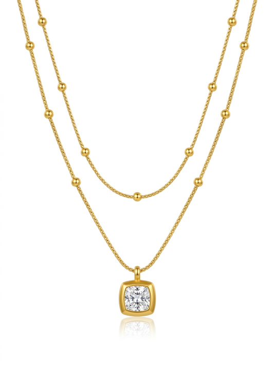 ✨Stainless steel Zirconia Crystal Layered Beaded Pendant ✨