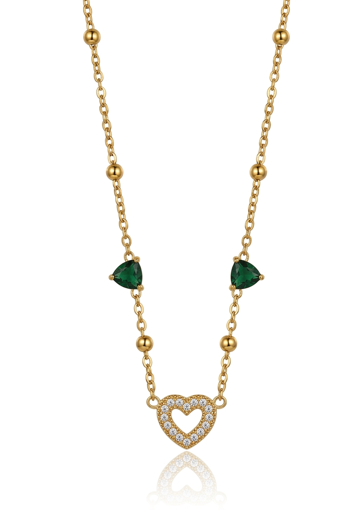 ✨Stainless steel Zirconia Emerald Heart Beaded Pendant ✨
