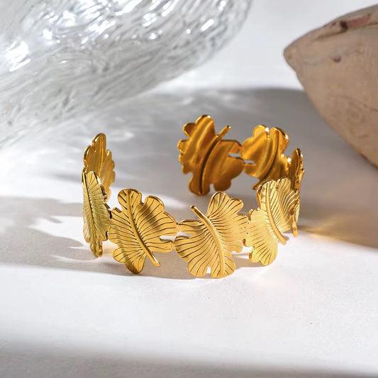 ✨Stainless steel Gold Chunky Leaf Adjustable Cuff Bracelet ✨