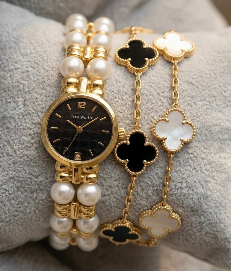 ✨ Exquisite Black white Pearl Perfect Combination Stack ✨