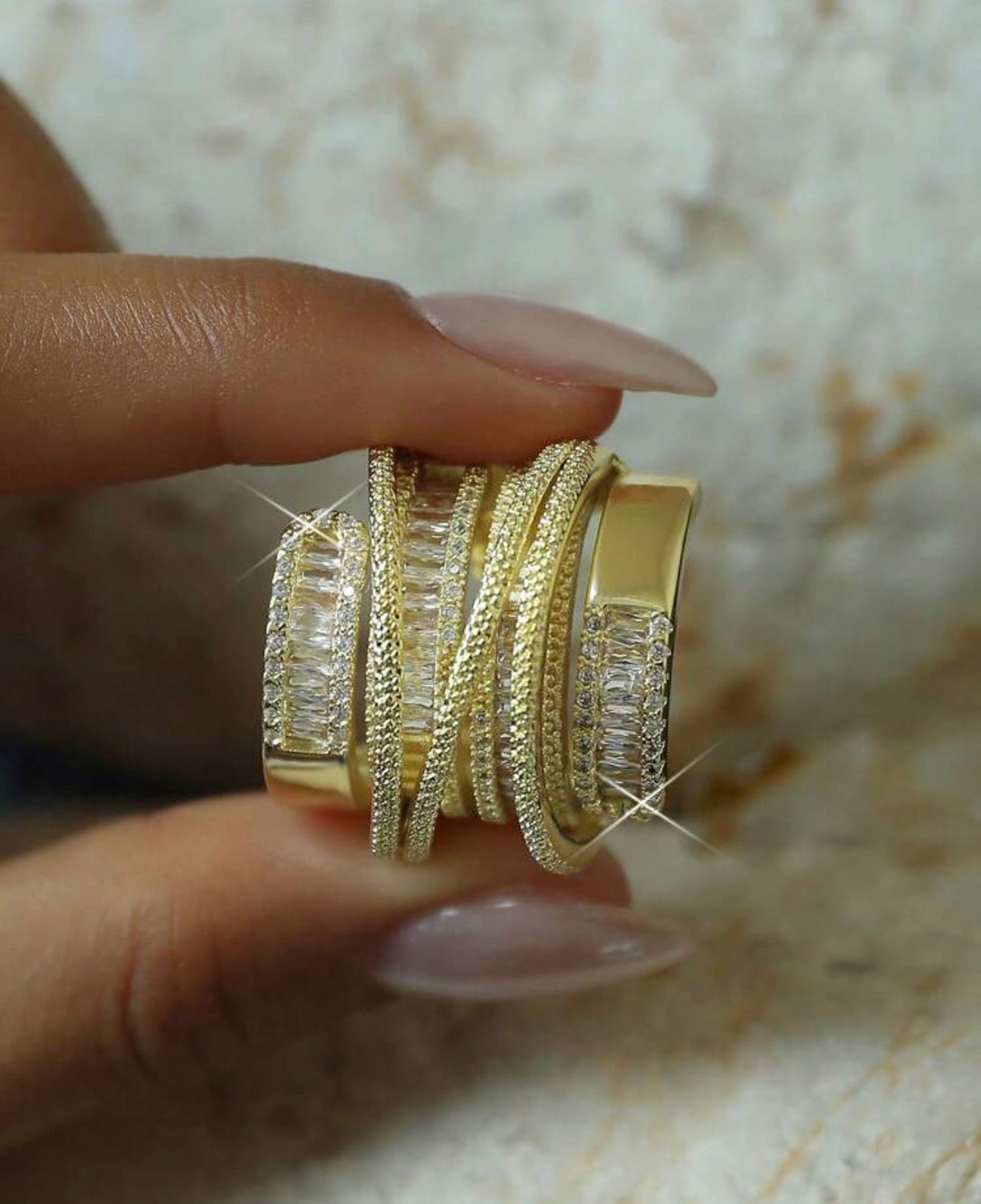 ✨Exclusive Stainless Steel Gold Zircon studded Layered Adjustable Ring✨