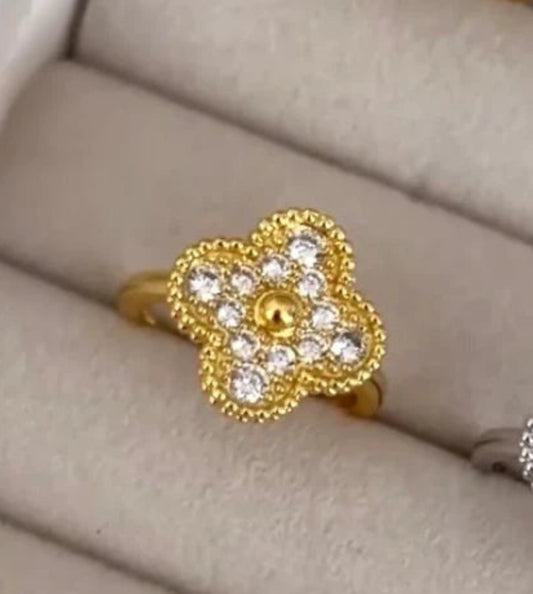 18k Diamantés Golden crystal Clovie Ring ✨