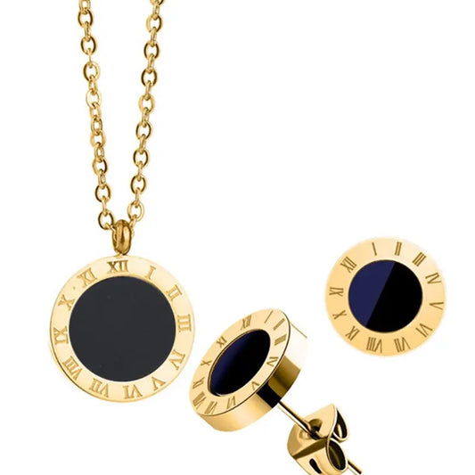 ✨Black Roman Dial Studs and pendant set✨