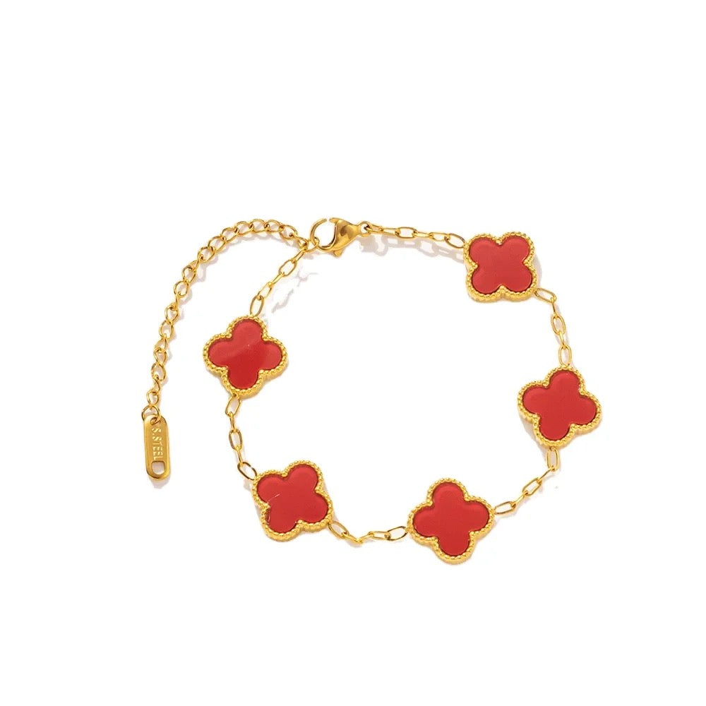Red double sided clover chain bracelet