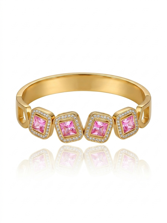 ✨Stainless steel Gold Pink Crystal studded Irregular Cuff Bracelet ✨