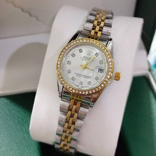 ✨Perpetual SilverXGold Crystal Studded Grey Dial Rlx Watch ✨