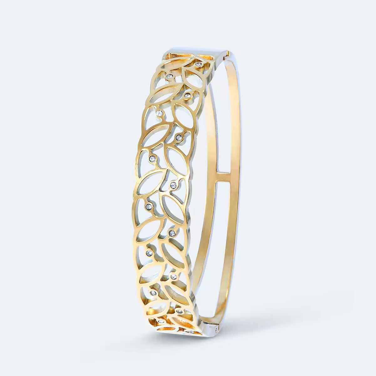 ✨Stainless Steel Gold Leaf Crystal Cuff Bracelet ✨