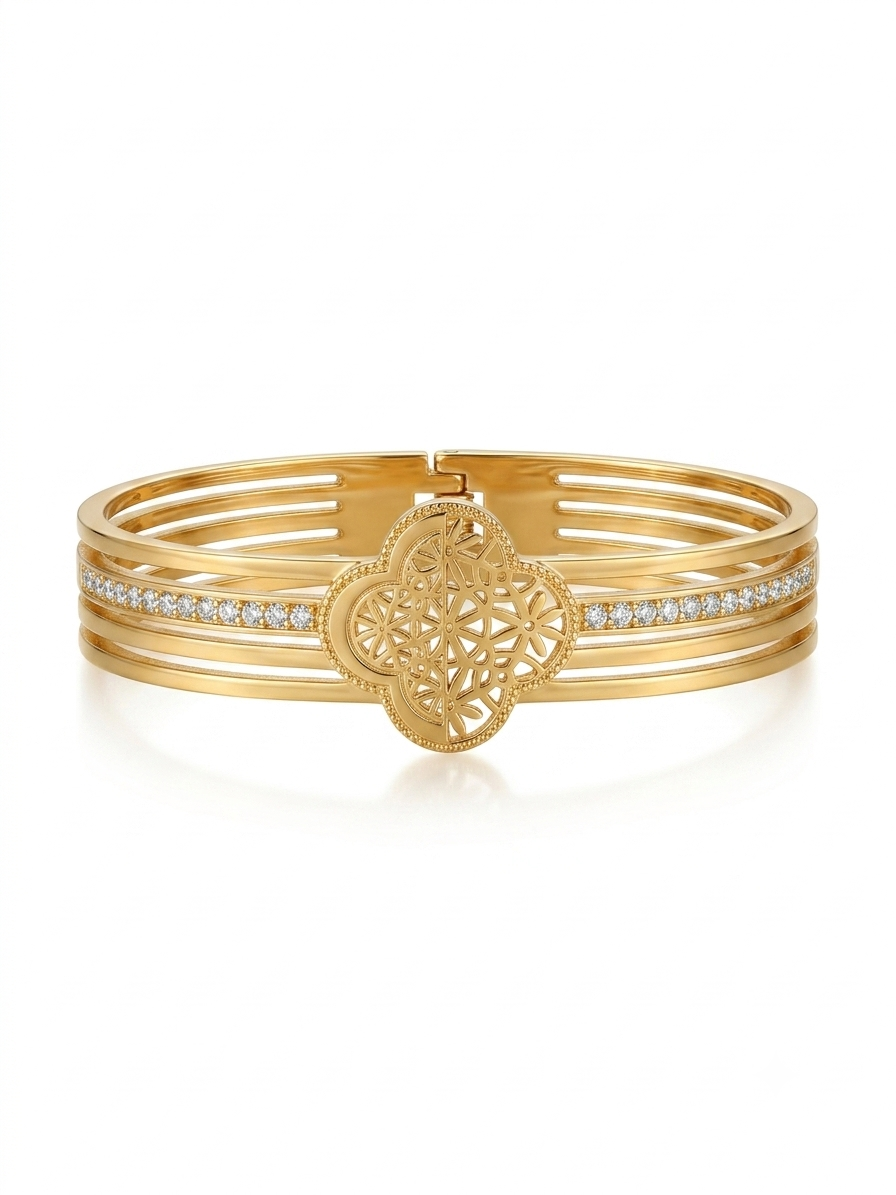 ✨Stainless steel Gold Crystal studded Floral Cuff Bracelet ✨